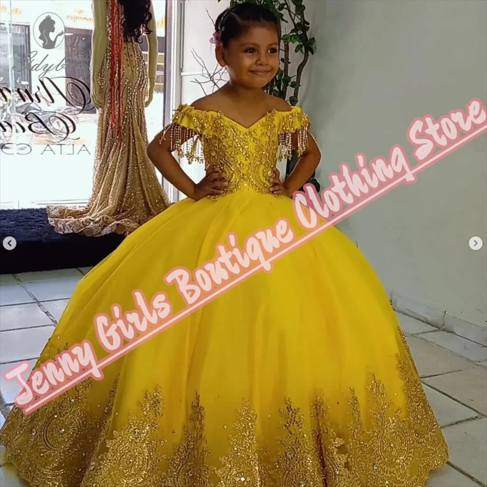 Abito da principessa giallo per bella ragazza, compleanno, soffice, prima comunione, matrimonio, ballo di fine anno, evento formale, banchetto, spettacolo