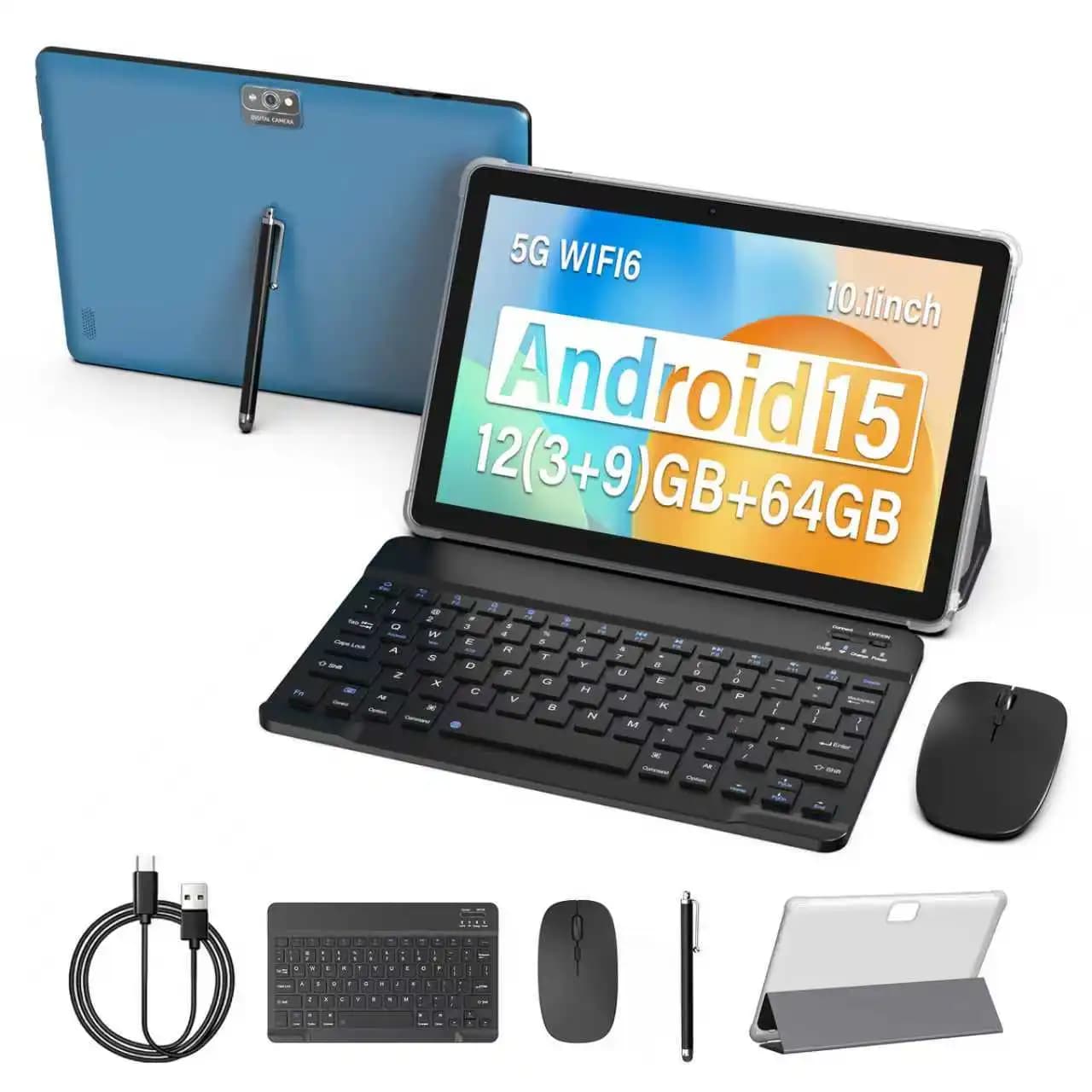 BAKEN Android 15, 12 (3+9) GB + 64 GB storage, quad-core processor, Wi-Fi 6, Bluetooth, USB-C, Google Play Store,