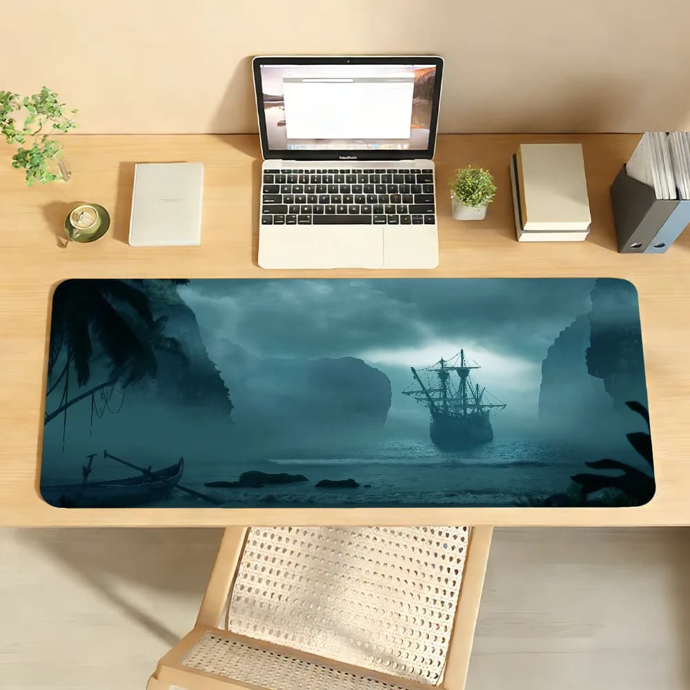 Tappetino per mouse con design a motivo nave pirata, antiscivolo, con bordo bloccabile, accessori per PC e laptop, in gomma, per ufficio, tastiera, giochi, XXL DeskMat