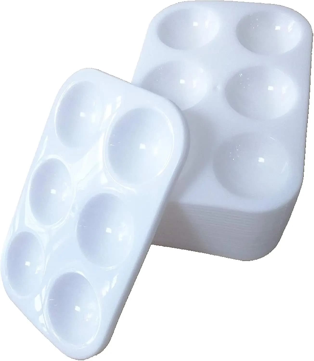24 White Plastic Paint Palettes, 6-Well Rectangular Tray for Watercolor, Oil, Acrylic