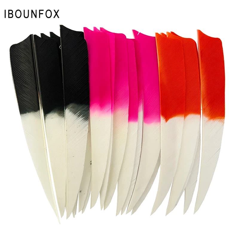 IBOUNFOX 50Pcs Archery Arrow Feathers 4 Inch Two Colors Shield Real Arrow Fletching Feather for Hunting Target Shooting