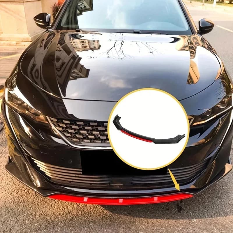 Paraurti anteriore auto modificato con decorazione anticollisione e decorazione rossa - ABS lucido, adatto per berline e hatchback