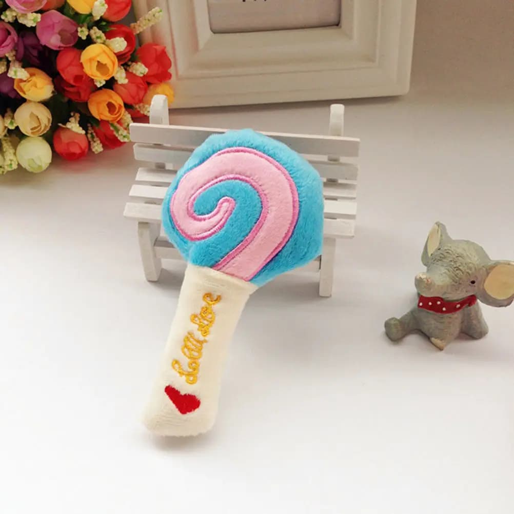 3Pcs Lollipop Squeaky Sound Chew Pet Dogs Cats Soft Cuddly Bite Chewing Teether Rosy Fun Gift Pet Squeaky Toys