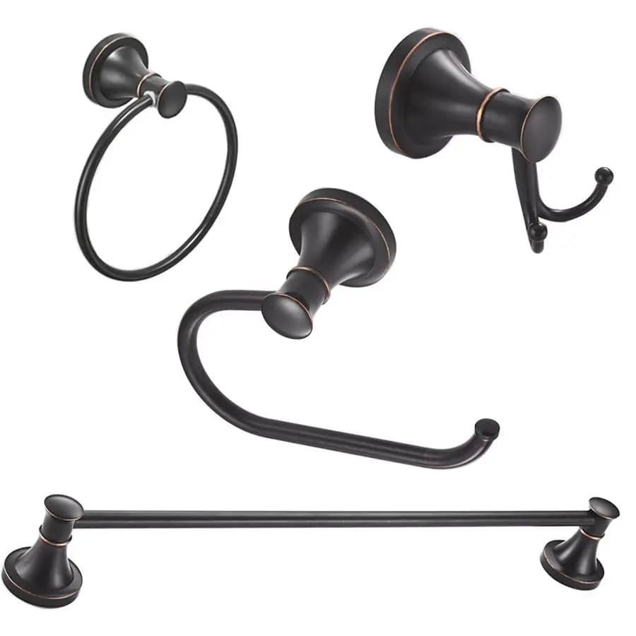 Set di accessori da bagno da 4 pezzi in bronzo lucidato a olio, portasciugamani singolo, portasciugamani, porta carta igienica, doppi ganci per asciugamani, da parete