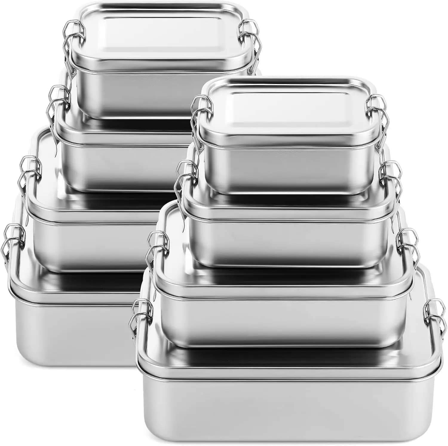 Set di 8 Contenitori per Alimenti in Acciaio Inox con Coperchi Ermetici, Scatole Bento Lavabili in Lavastoviglie per Conservazione del Pranzo