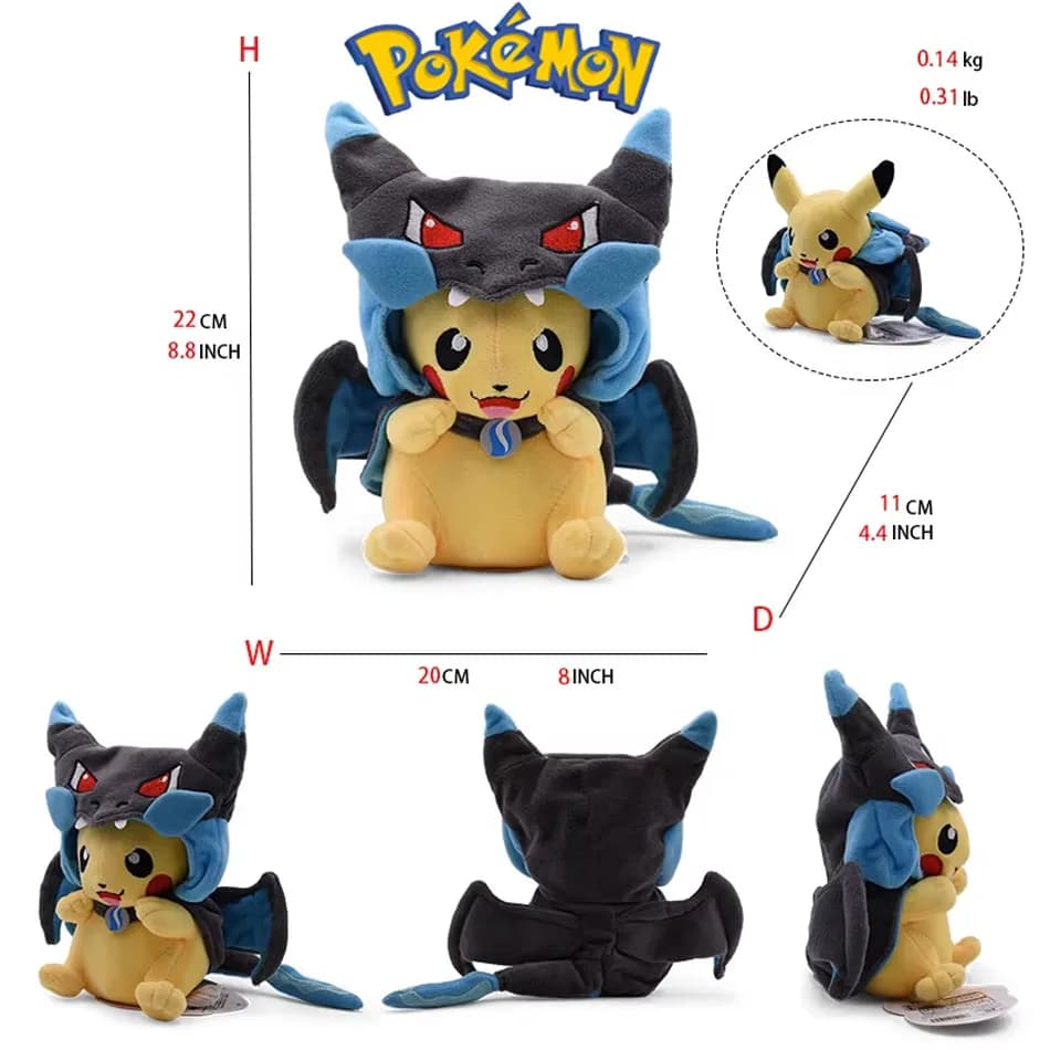 10 Pezzi Peluche Cosplay Eevee Pikachu, Giocattoli di Peluche Pikachu, Lucario, Bambole di Animali Imbottiti, Regalo da Collezione, Cartone Animato 20-30CM