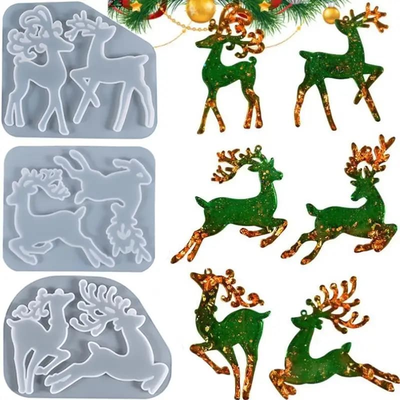 Christmas Elk Epoxy Resin Mold For Keychain Pendant Charms Silicone Mold DIY Resin Jewelry Making Tool Xmas Crafts Casting Mould