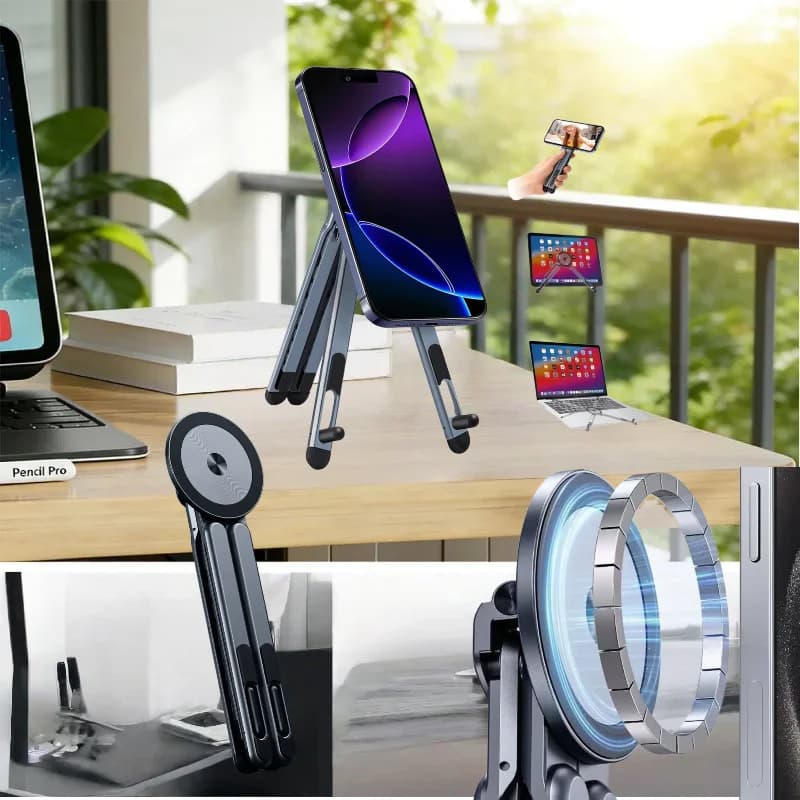 Magnetic Notebook Phone Holder Stand, Foldable Aluminum Alloy Holder for IPhone, IPad, Tablet, Laptop Portable Stand for Travel