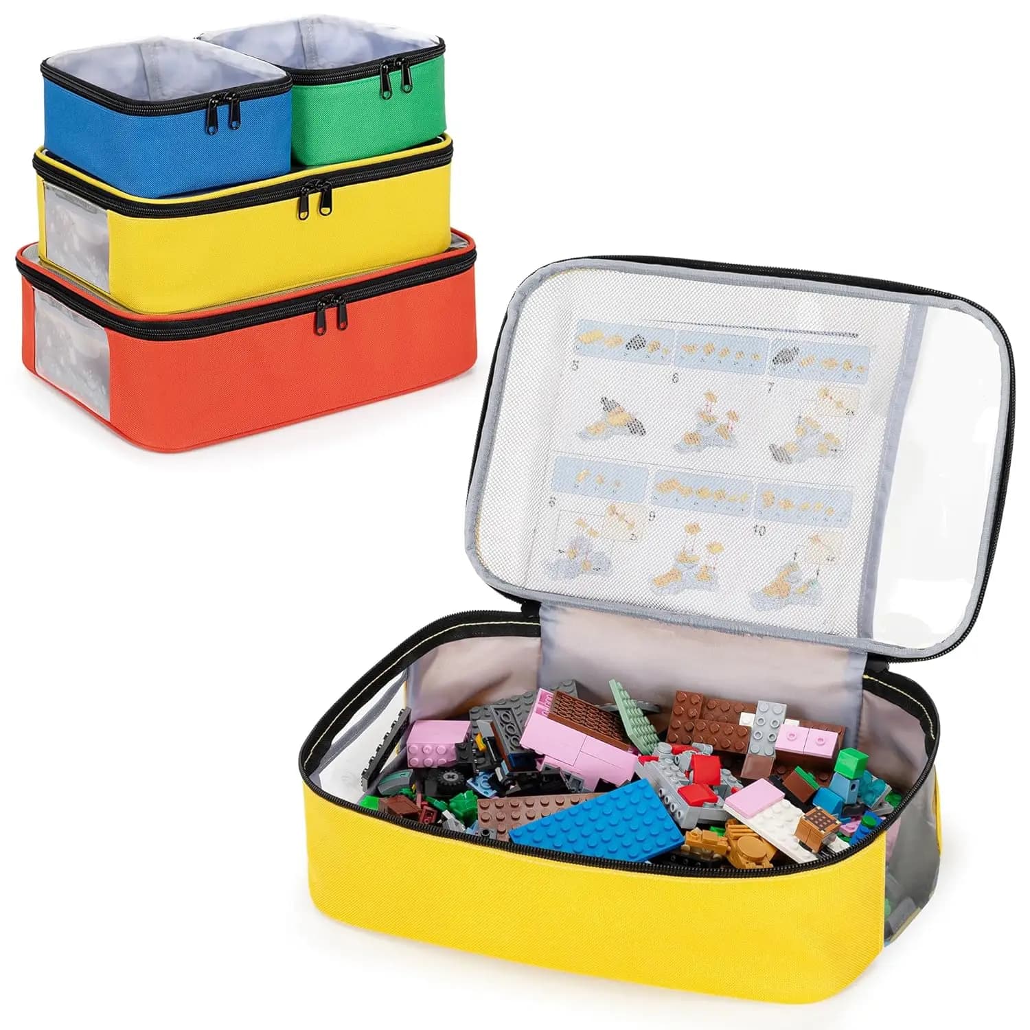 Set di 4 Borse Organizer per Giocattoli, Custodia da Viaggio Trasparente per Blocchi da Costruzione, Bambole, Artigianato, Piastrelle Magnetiche