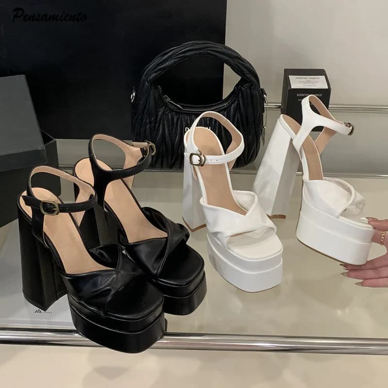 Star style Fashion Double Platform Wedges Women's Gladiator Sandals Summer 15 cm Chunky Party Dress Shoes Sandals