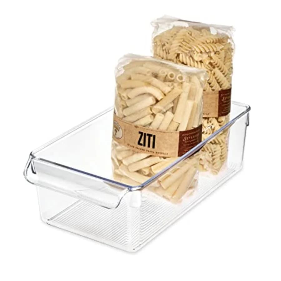 Linus Plastic Fridge and Freezer Storage Organizer Bin with Handle, Clear Container for Food, Drinks, Produce Organization, BPA