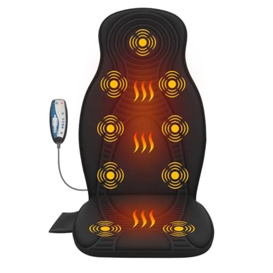 Massaggiatore per Schiena da Sedia con Calore, Cuscino Massaggiante per Sollievo dal Dolore, 9 Motori Vibranti, 3 Aree Riscaldanti, Timer 30/60/90 Minuti