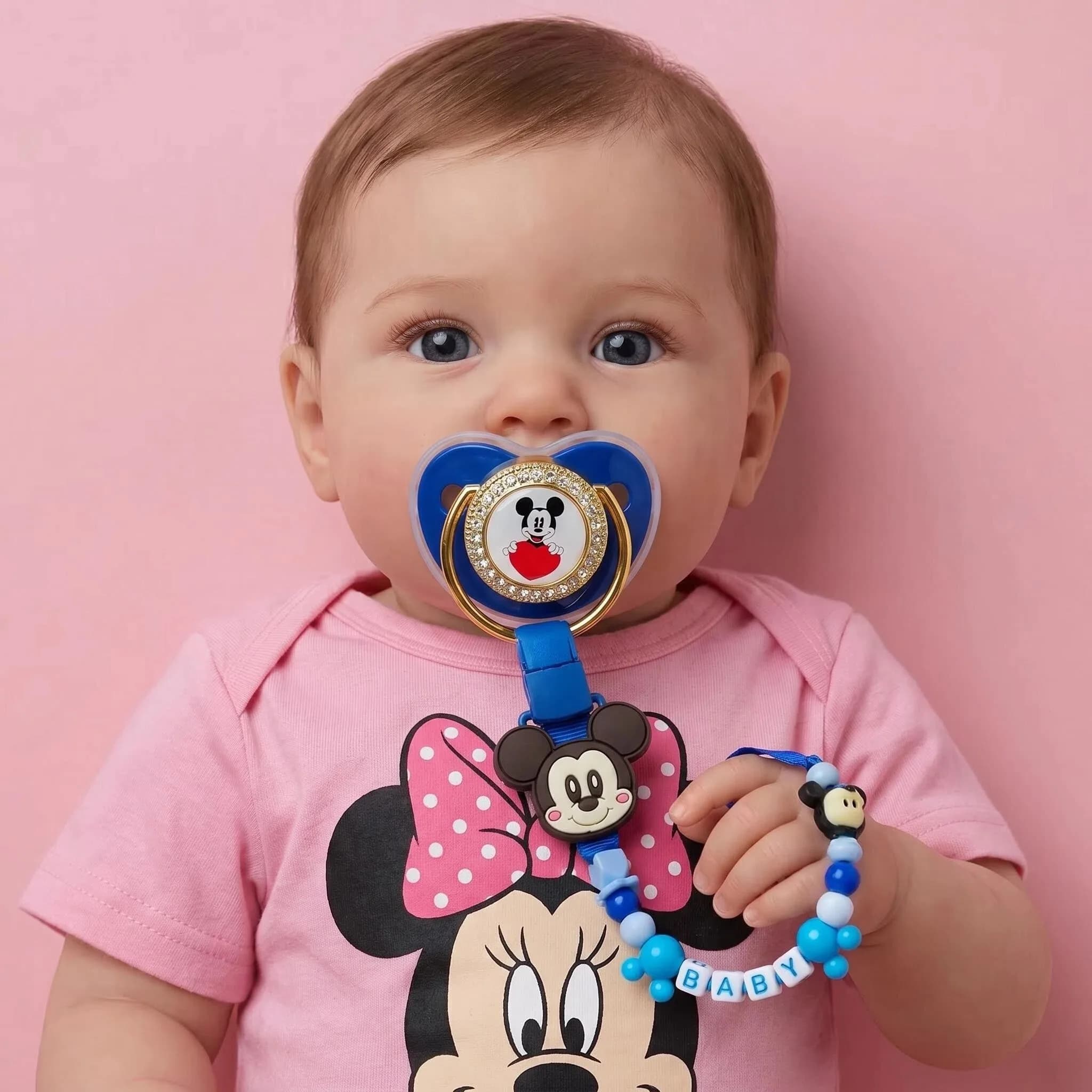 Classic hot cartoon printed baby mouth toy and pacifier clip BPA-free needle silicone baby pacifier Gold Bling newborn fake