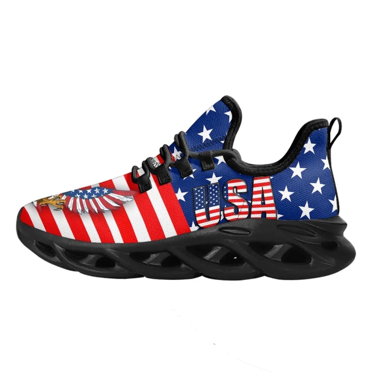 Sneakers Estive con Lacci e Cuscinetto d'Aria, Stampa Bandiera USA Aquila Americana, Scarpe da Corsa in Mesh per Donna e Uomo, Punta Rotonda