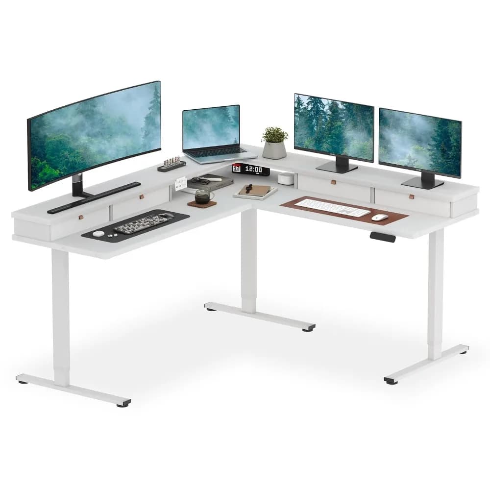 71" L Shaped Standing Desk with 4 Drawers, Height Adjustable Stand up Desk, Corner Gaming Desk with Monitor Stand,, Customized