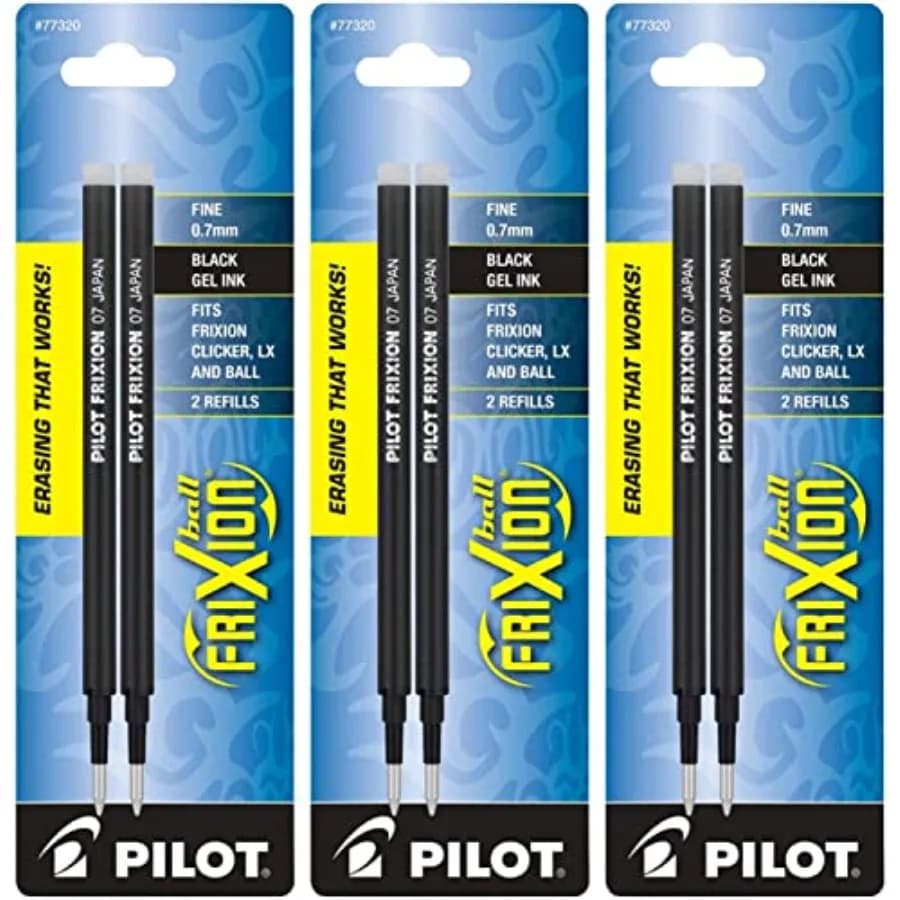 FriXion Ball Gel Ink Refills for Erasable Pens, Fine Point 0.7 mm, Pack of 6 3 Packs of 2