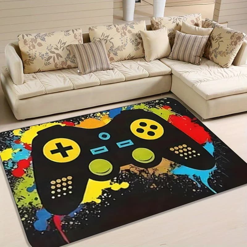 Carpet with design of scratched theme game controllers – Vibrant and eye-catching design, mat ideal for the player room and technological decor