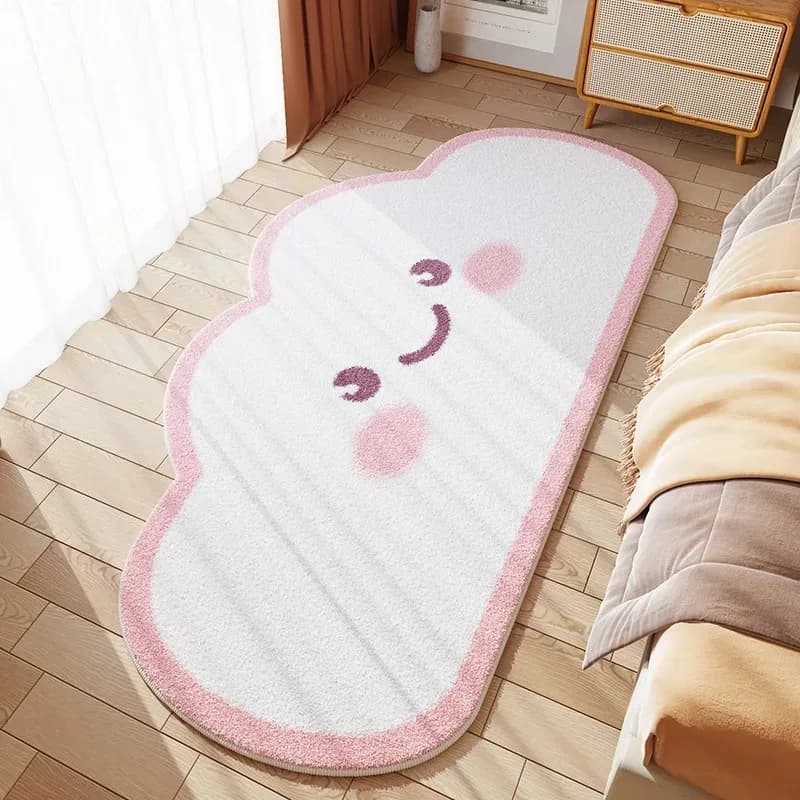 VIKAMA Cute Pink Cloud Shaped Bedside Rug Fluffy Non Slip Polka Dot Carpet Soft Cozy Floor Mat for Girls Bedroom Aesthetic Decor