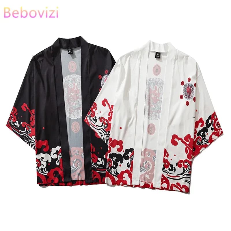 2025 Nuovo Cosplay 17 Stile Harajuku Moda Giapponese Kimono 2020 Bianco Nero Uomini e Donne Cardigan Camicetta Haori Obi Asiatico Vestire