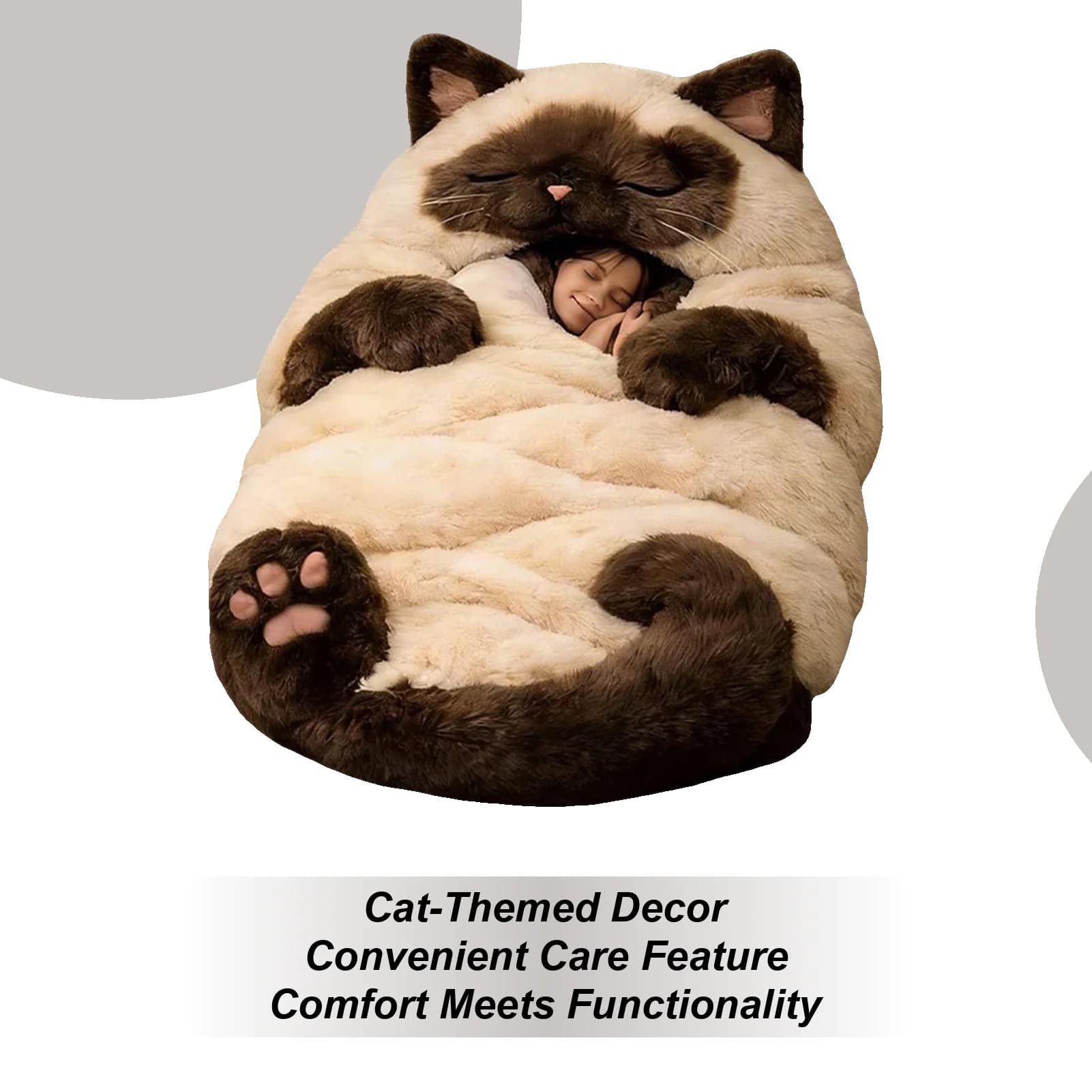 Adult sleeping bags 175x80cm, washable, fun, soft, cat-shaped, warm, for interior, home, bedroom, living room