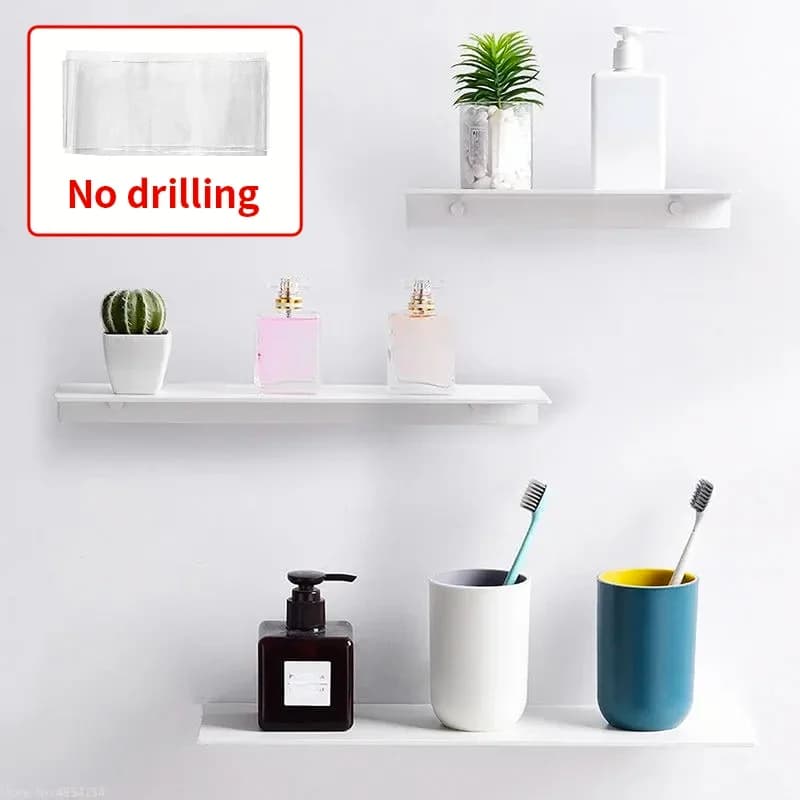 Scaffale piccolo senza foratura Porta shampoo da parete per bagno Scaffali bianchi galleggianti Organizzatore da bagno per accessori da cucina