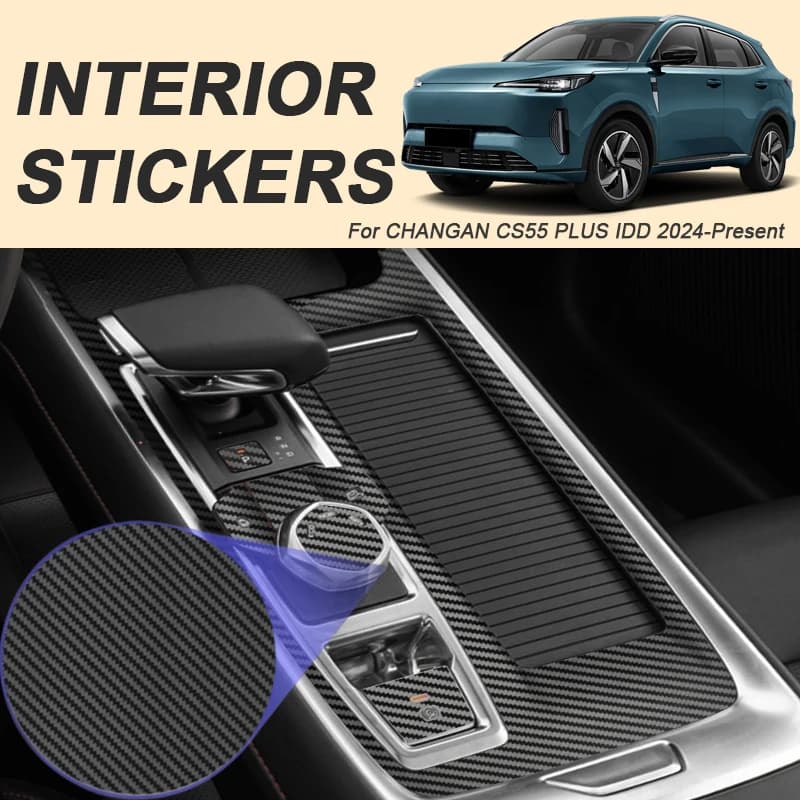 Adesivo interno in carbonio per auto per CHANGAN CS55 PLUS IDD 2024-PresentWindow Lifting Panel Decal Gear Door Pellicola protettiva Accessorio