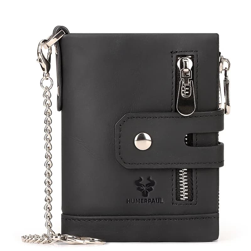 Portafoglio bifold da uomo HUMERPAUL con 2 banconote Porta carte di credito maschile RFID in pelle bovina Portamonete corto con doppia cerniera
