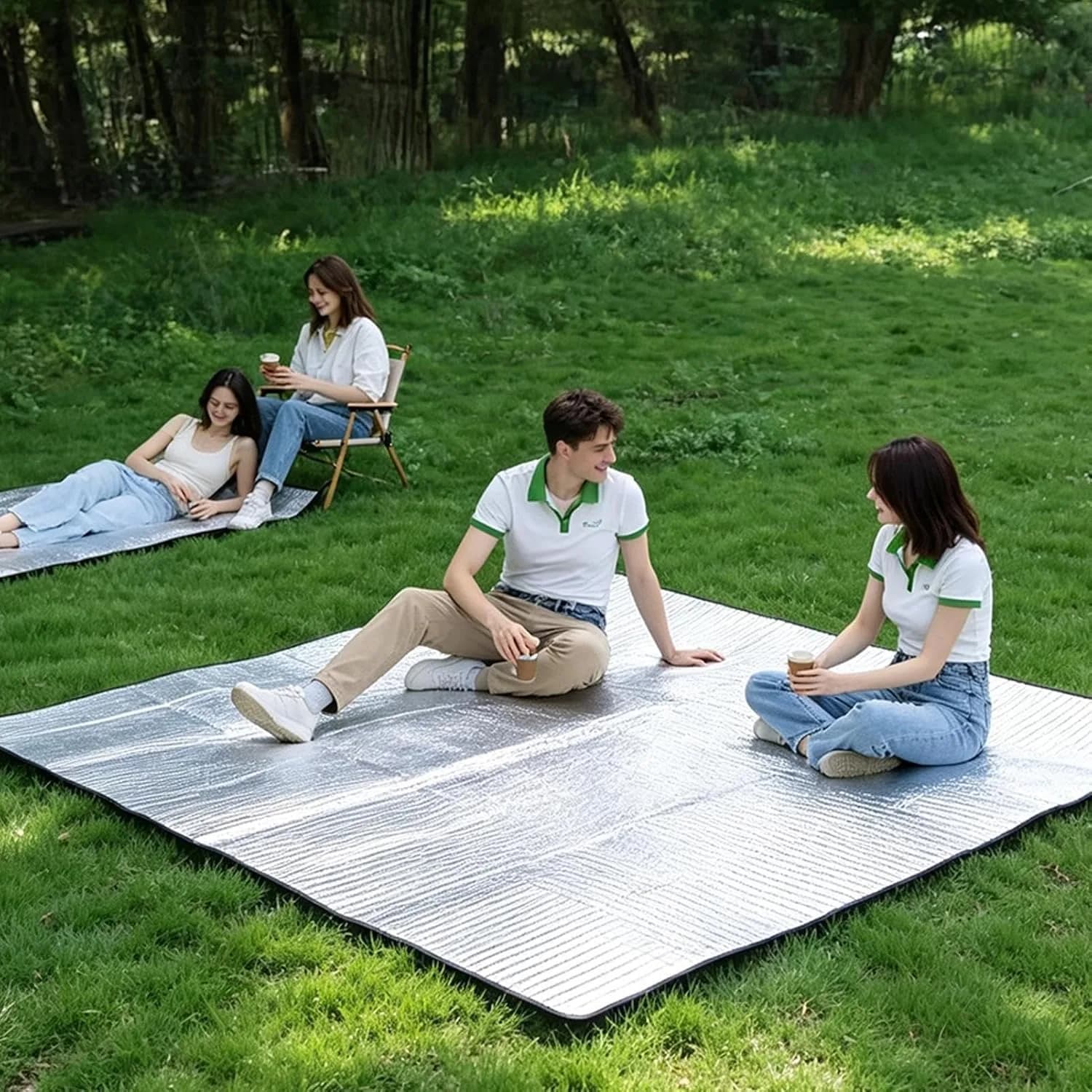 Foil Camping Mat 200x200 Cm, Waterproof Foil Blanket Camping Under Bed Moisture Proof Pad Insulated for Outdoor Tent Picnic