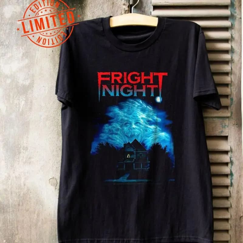 Fright Night 1985 Horror Movie Poster Cotton Black T Shirt