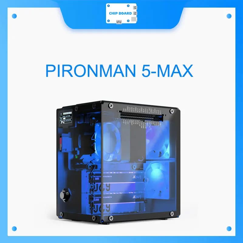 Pironman 5-Max Tower PC case for Raspberry Pi 5 contains double M.2 PCIe sockets, programmable RGB LEDs, new black design
