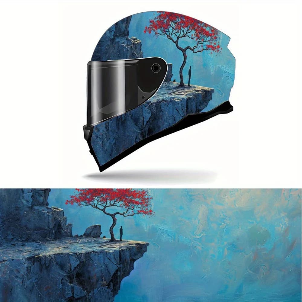 Decalcomanie per casco con motivo scena scalizzata a pieno facciale - PVC resistente e impermeabile, casco da corsa per moto autoadesivo Estetico S