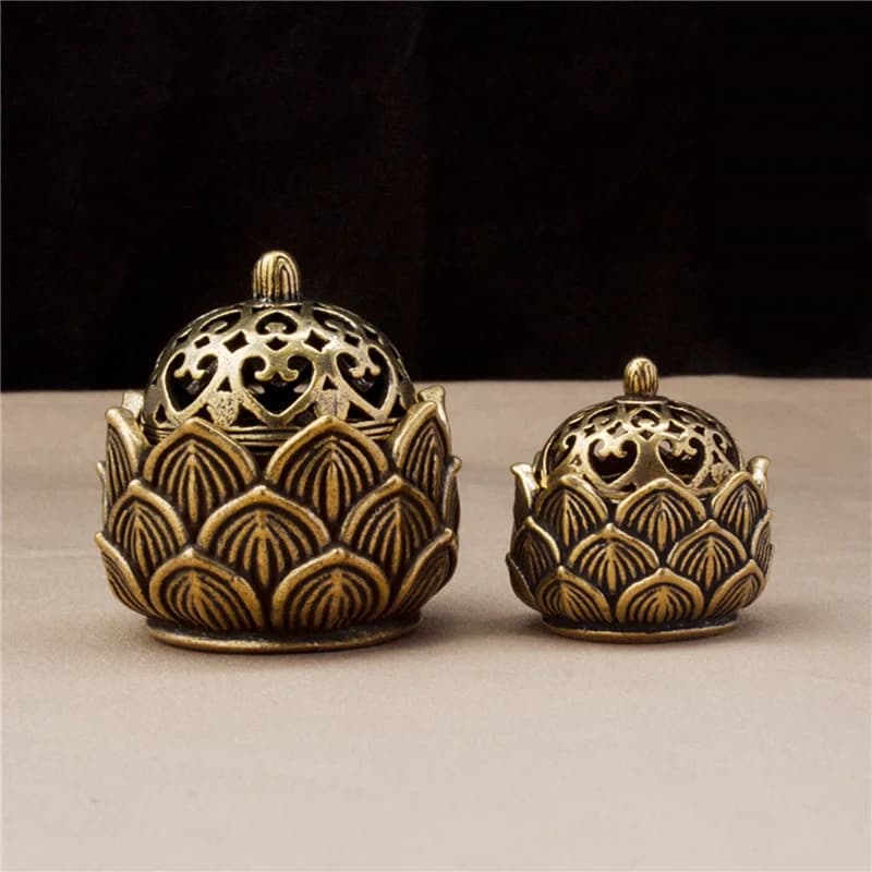 Retro Copper Lotus Pocket Hollow Out bastoncini di incenso bruciatore porta incenso in ottone con coperchio sandalo Cense buddismo Home Decor