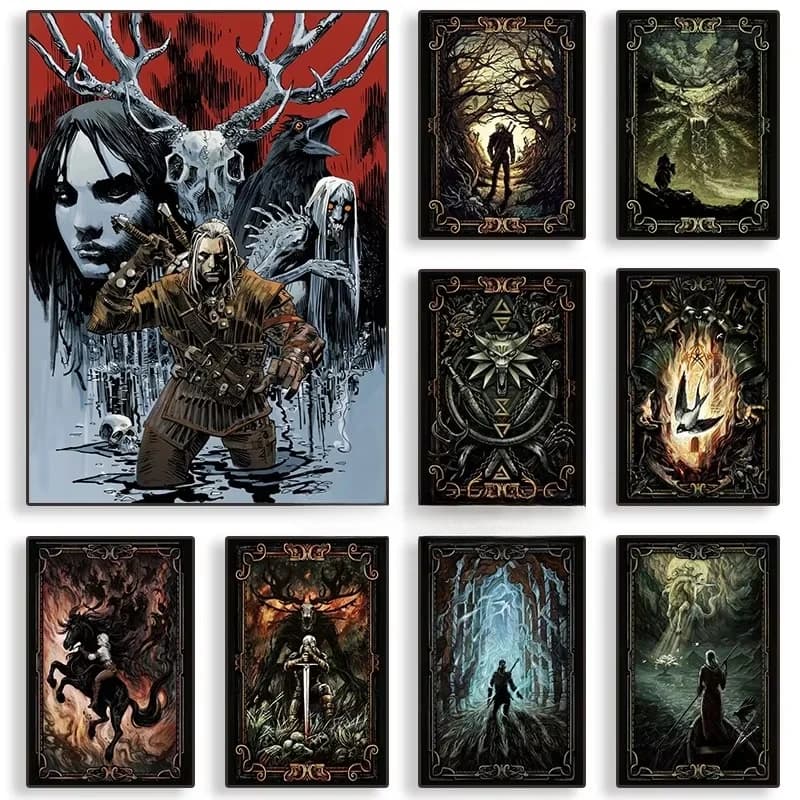 Classic Card Game Witcher 3 Warriors Knight Illustration Poster Canvas Painting stampe Wall Art Picture for Game Room Home Decor