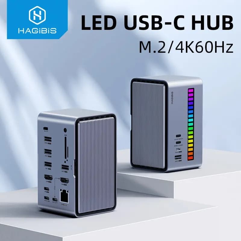 Hagibis Docking Station USB C con doppio monitor HDMI Custodia SSD M.2 Ethernet 100W PD Hub USB SD/TF-U100/U100 Pro/U100 Ultra