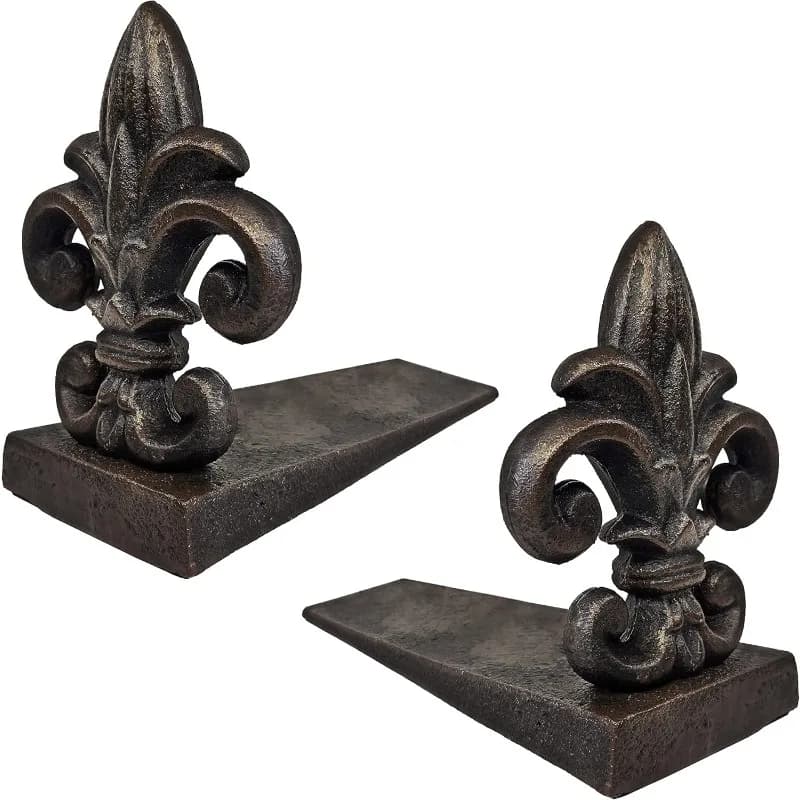 Fermaporta Fleur De Lis in ghisa al 100%, 5 libbre 11 once, fermaporta ben costruito, 6,50" A, 8" L - Set da 2 pezzi