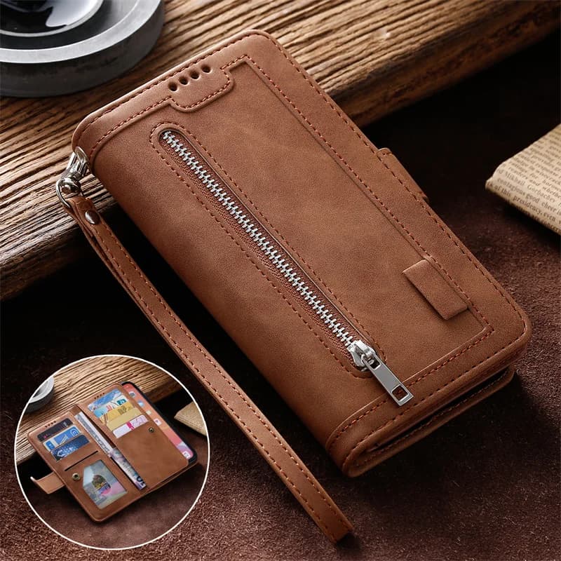 Zipper Wallet Leather Case For Redmi 12C 10 10C 10A 9 9A 9C 9T 8A Note 12 11 10 8 9 Pro Shockproof Flip Protective Phone Case