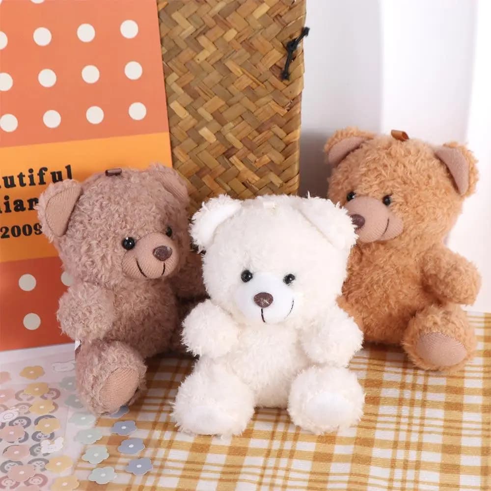 Portachiavi Orsetto di Peluche, Bambola Orsetto di Peluche Morbida e Riccia, Orsetto Seduto 10 cm, Ciondolo per Borsa