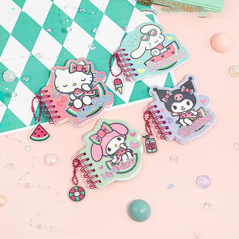 12 pz/lotto Sanrio Kuromi Melody Cinnamoroll Bobina Memo Pad Carino Portatile Note Book Diario Planner Regalo di Cancelleria Forniture Scolastiche