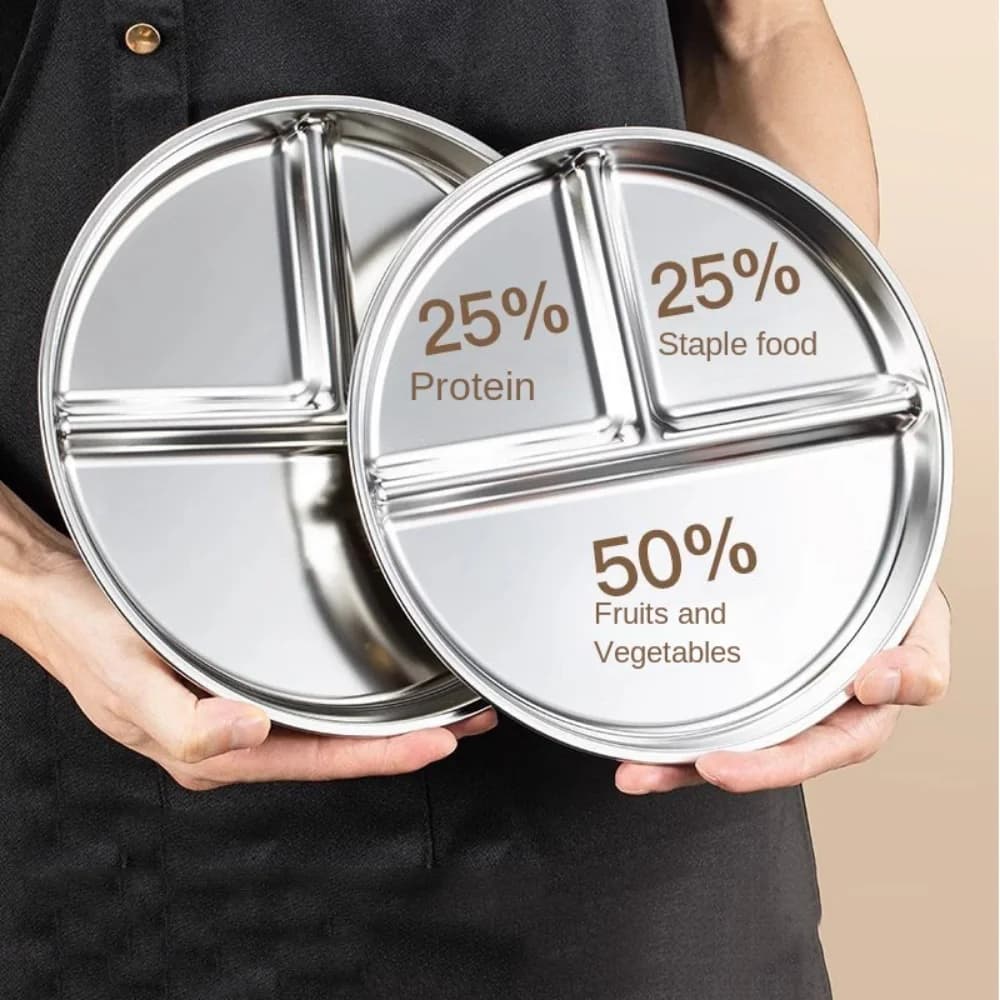 Infrangible Porction Control Plate, Reusable in Stainless Steel 304, Multipurpose Divided Plate for Weight Loss