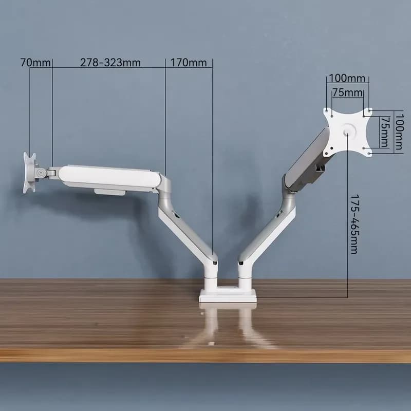 Aluminum Dual Monitor Stand Heavy Duty Desk Mount for Two Screens Silver Modular Gaming Workstation Riser Adjustable Height
