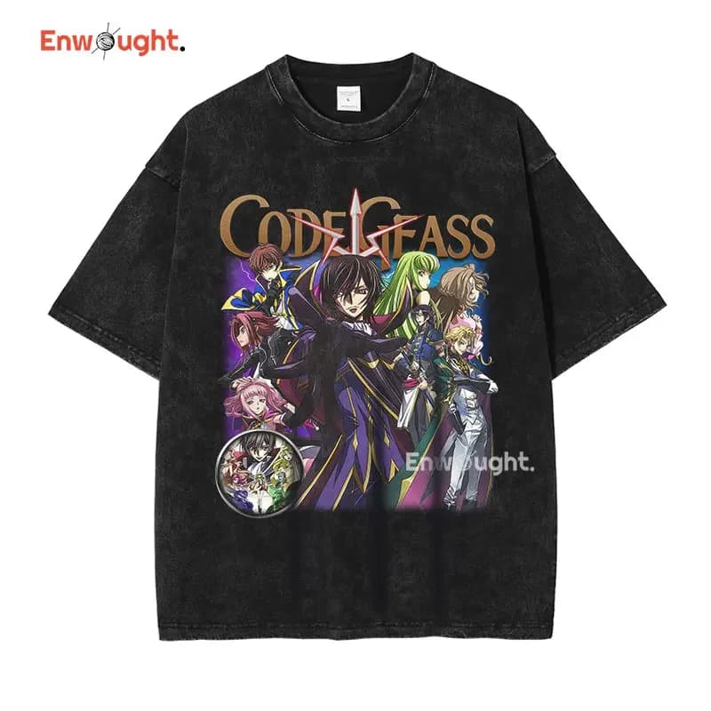 Code Geass Lelouch T Shirt Anime CC Oversized Vintage Washed T-shirts Streetwear Retro Manga DTG Printing Tops Tees Men Cotton