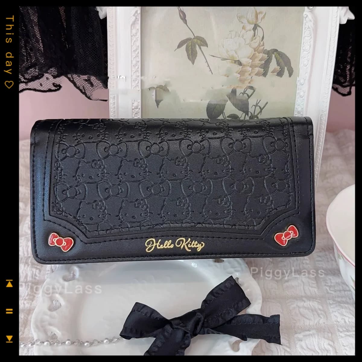 Kawaii hello kitty portafoglio lungo nero con cerniera simpatico anime periferico porta carte cartone animato passaporto da viaggio regalo di compleanno in PU da donna