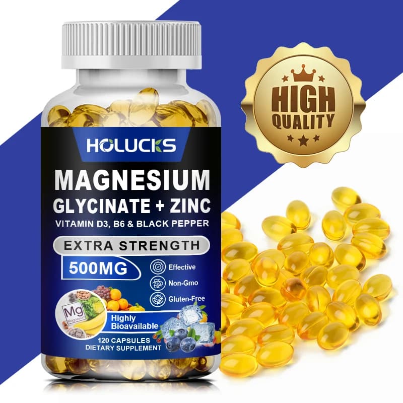 Magnesium Supplement Glycinate and Zinc, 500 mg, with Vitamin D3 and B6, Reduces Stress, Promotes Sleep, Supports Muscles and Heart Health