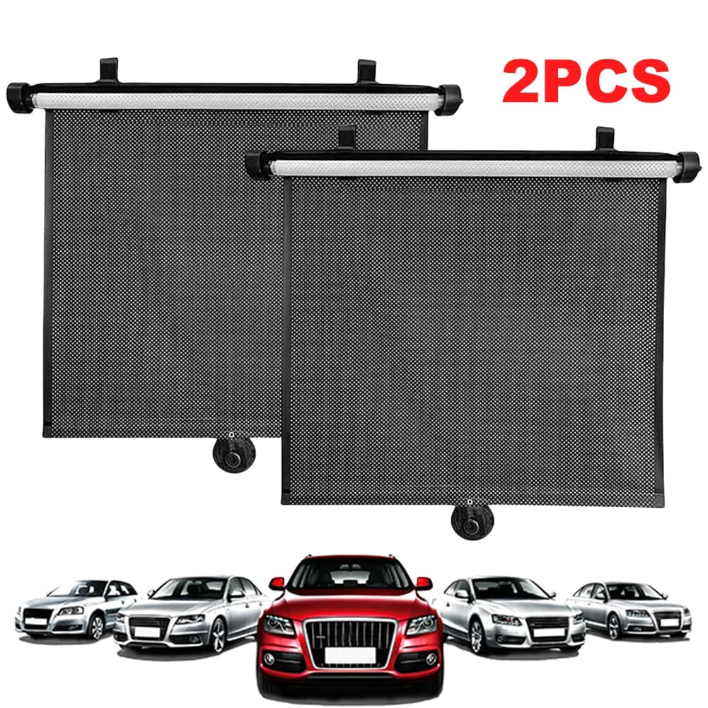 2Pcs Car Retractable Sunshade Curtain Press Button Roll Up Telescopic Sunshade Blocking Mesh Heat Insulation Glass Shade