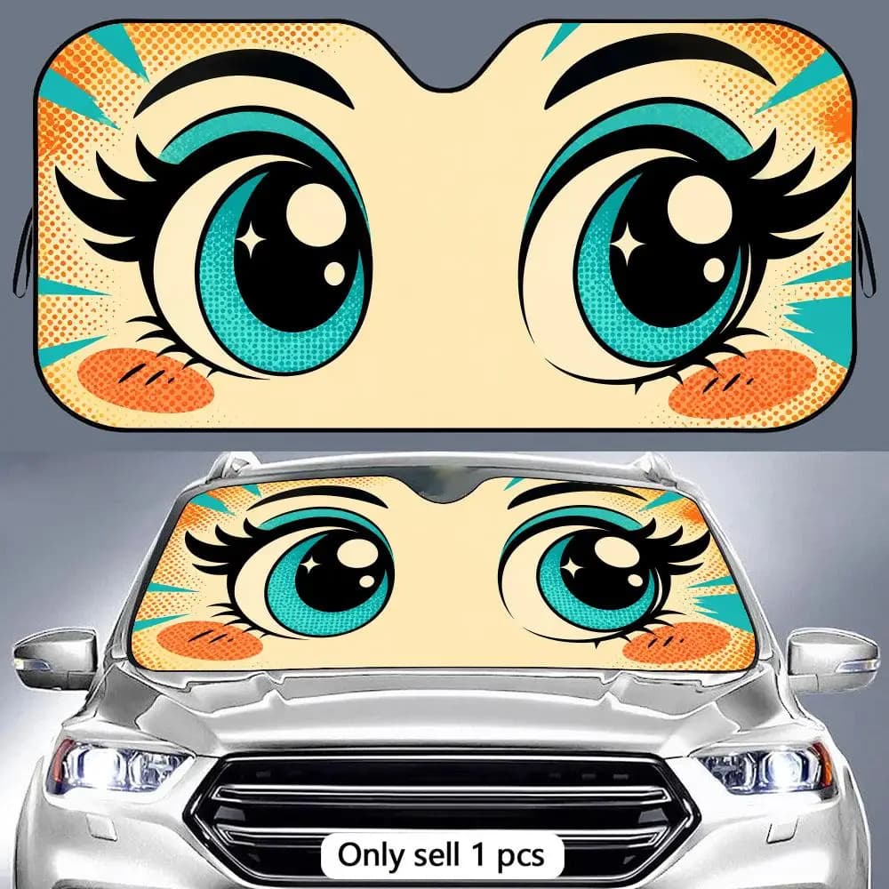 Pop Art Eyes Sun Visor Portable Car Windshield Sun Shade UV Protection and Heat Insulation for Front Window