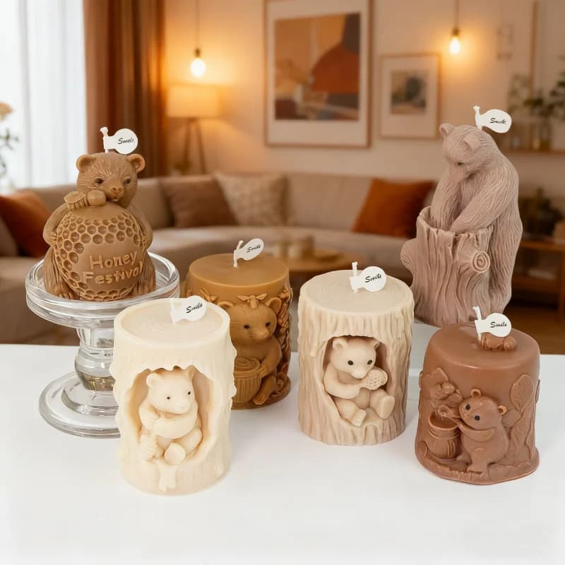 Simpatico orso abbraccio miele stampi per candele in silicone a nido d'ape orso stampo in resina di legno animale fai da te aromaterapia gesso artigianale decorazioni per la casa