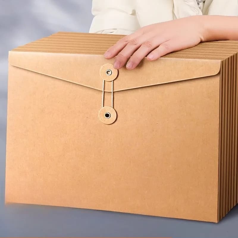 10 Buste Portadocumenti A4 in Carta Kraft con Chiusura a Cordoncino per Contratti e Appunti