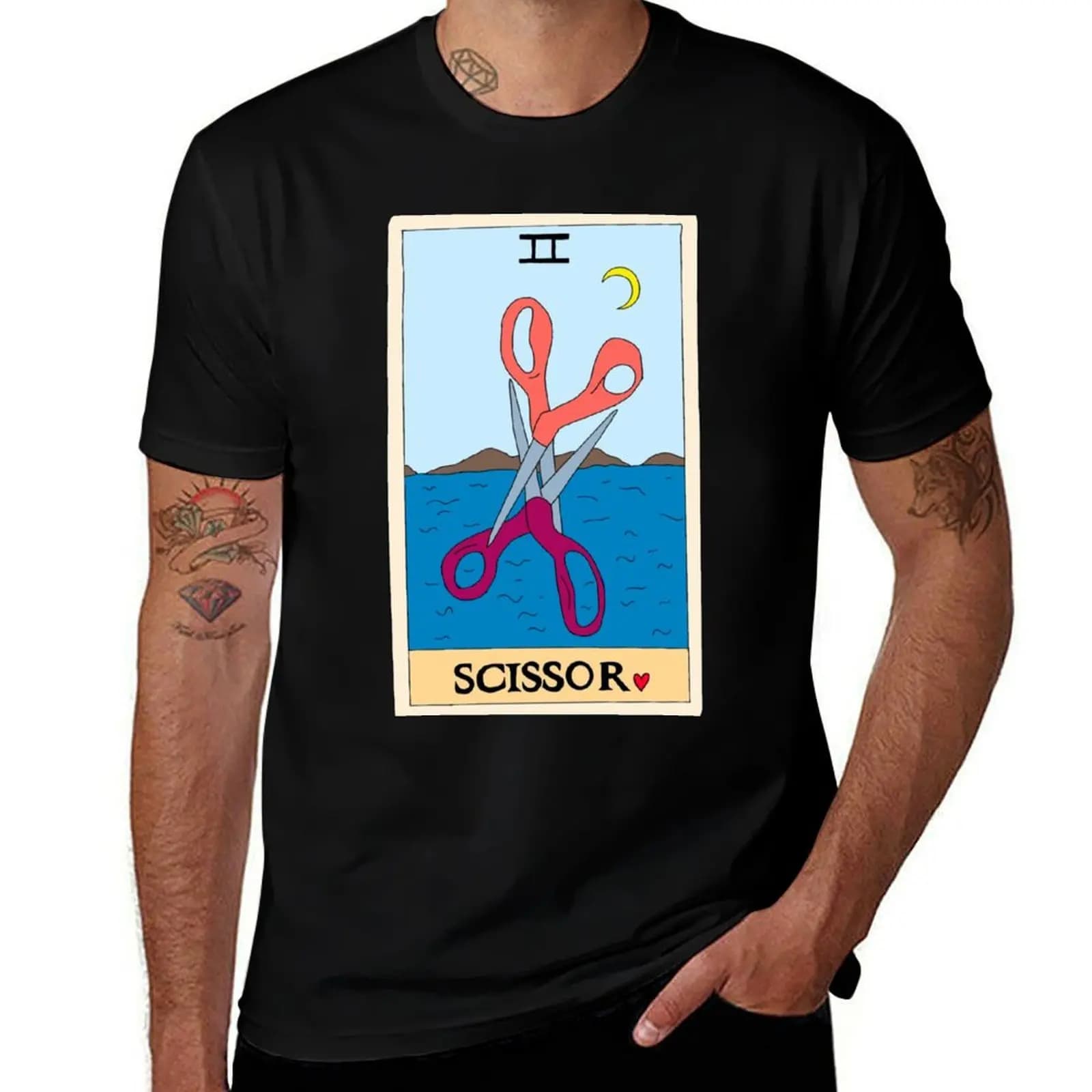 T-shirt con stampa delle carte dei tarocchi Scissor, sportiva, casual, ad asciugatura rapida