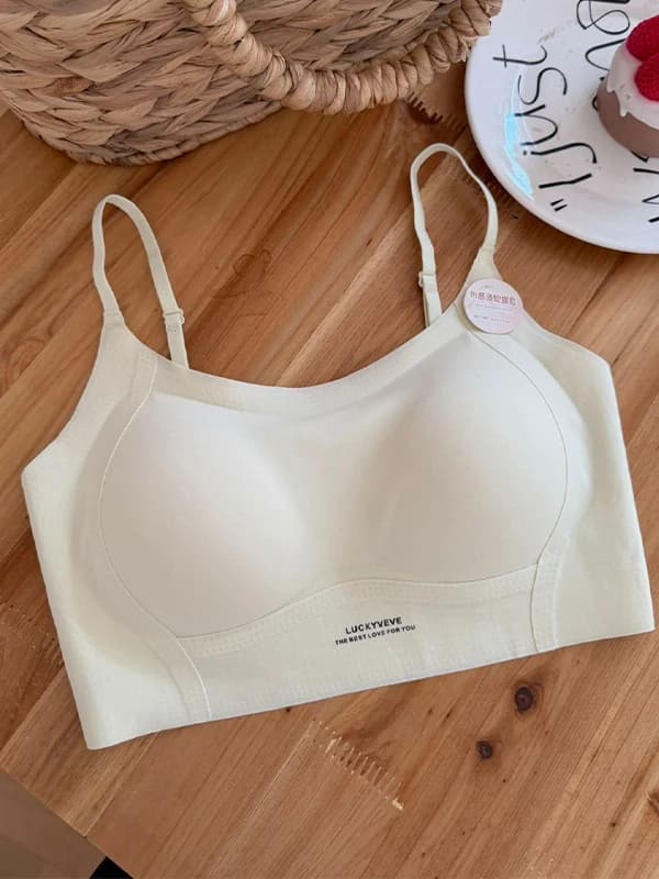Top a tubino senza cuciture da donna, bianco, con spalline, imbottitura sul petto, corto, senza schienale, per yoga e sport, intimo primavera/estate