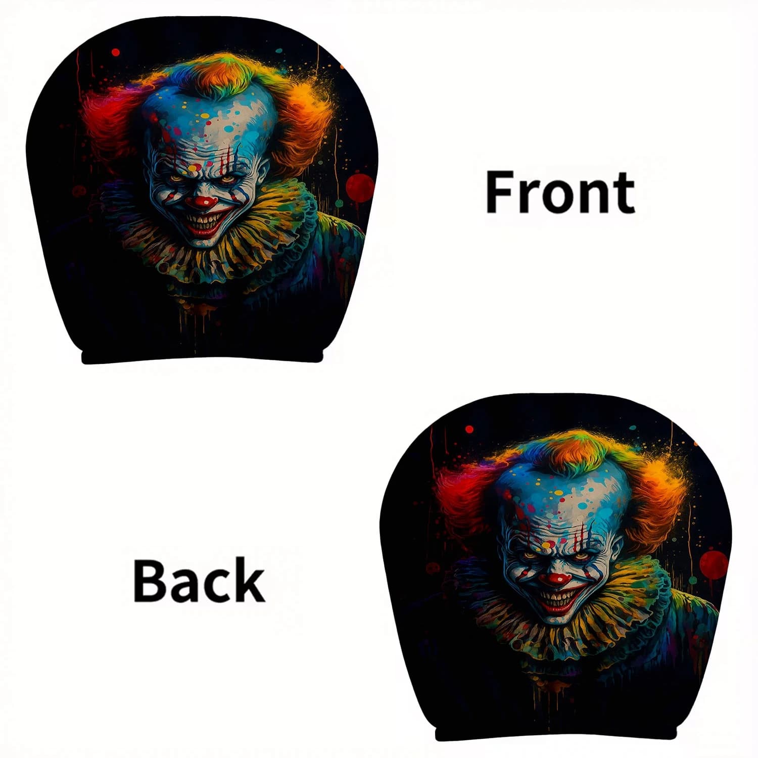 【Creepy Clown】Splatter Paint Print Car Headrest Cover, Easy To Install, Personalized Car Seat Headrest Cover